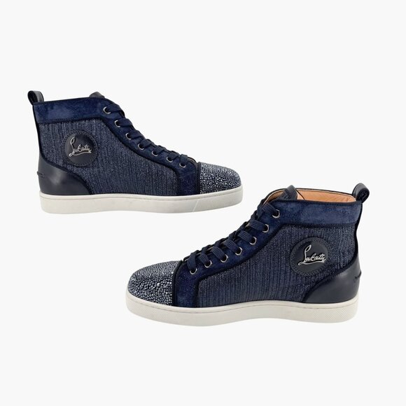 Christian Louboutin Louis Strass Sneaker Size 39 US 9 Navy Blue High Top Crystal - Picture 9 of 14